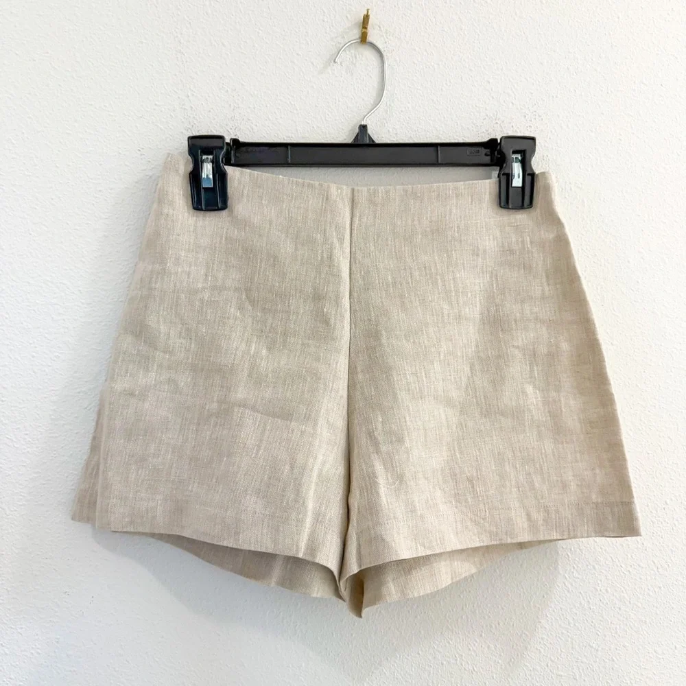 Reformation 100% Linen Old Money Natural Ecru Shorts Retro Boho Preppy 0